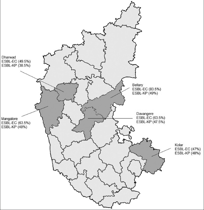 Distribution of extended-spectrum beta-lactamase producers from five centers across Karnataka