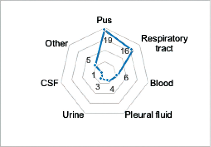 Number of various samples used for the isolation of Acinetobacter baumannii.