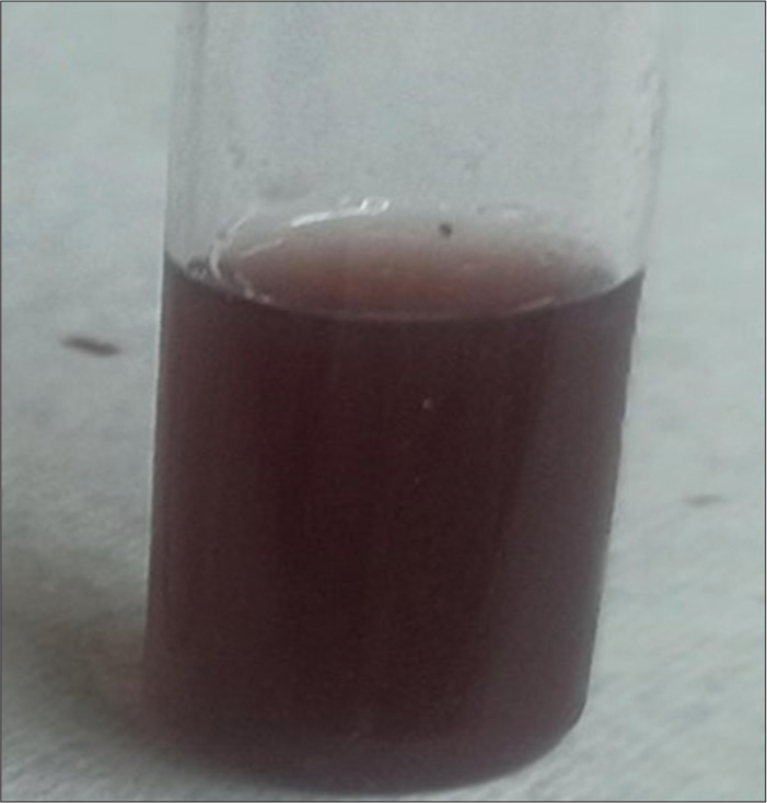 Demonstrates the flexirubin pigment production of the Chryseobacterium indologenes isolate.The presence of flexirubin pigment was detected using 40% sulphuric acid H2SO4.